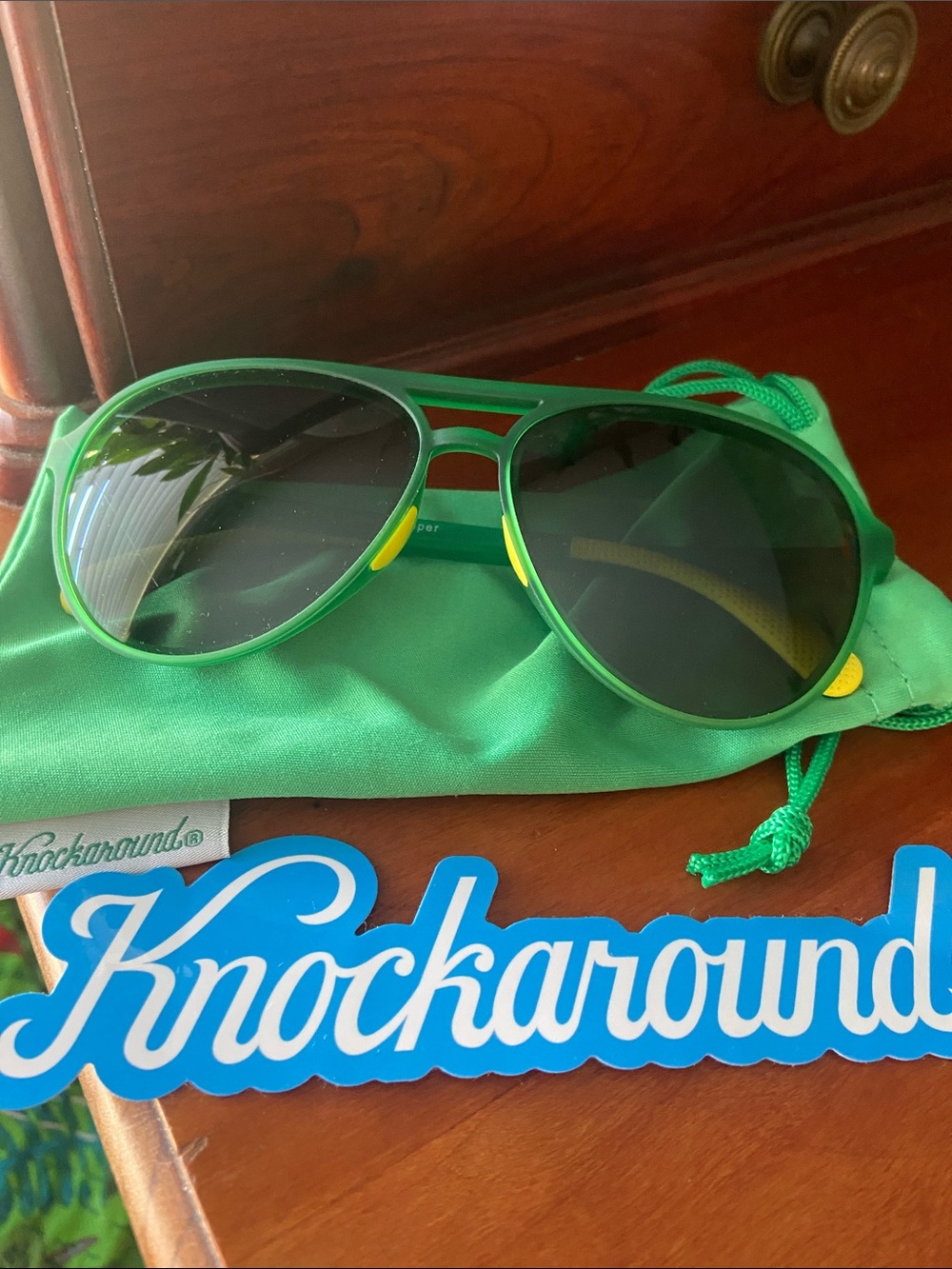 Knockaround Tales from the Greenskeeper Green Yellow Aviator Sunglasses Like New
